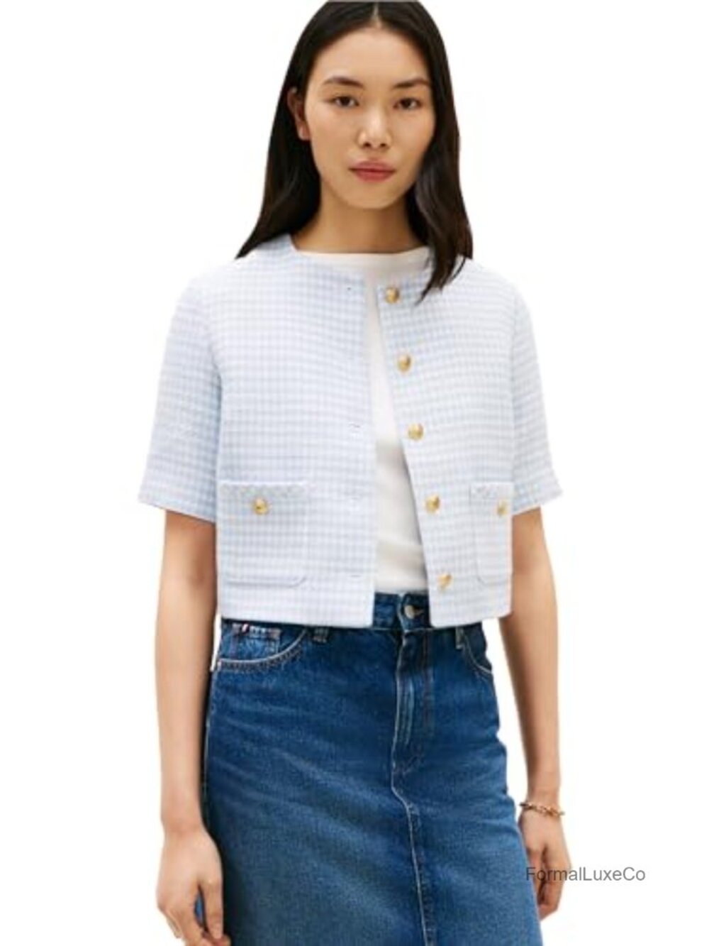 Tommy Hilfiger Women's Short Sleeve Tweed Jacket with Pockets